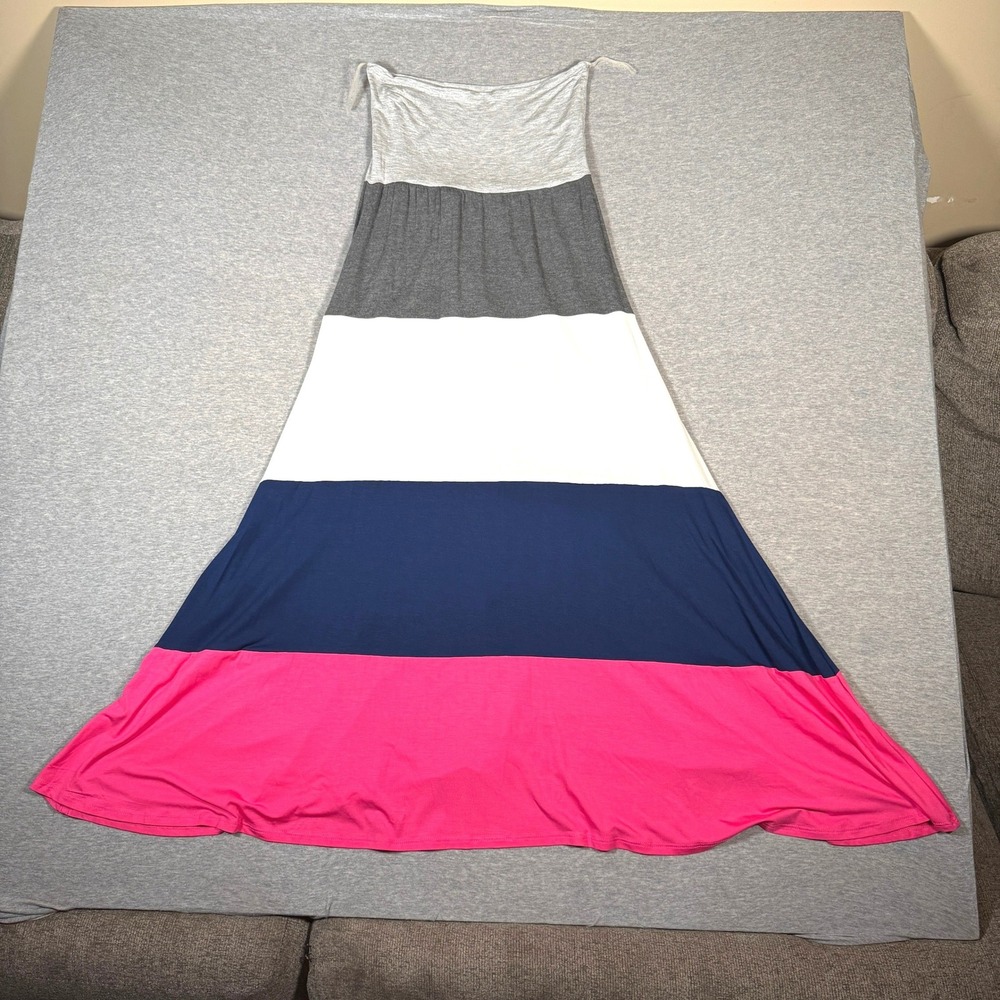 Vanilla Bay Strapless Colorblock Maxi Dress Pink Navy Gray White Striped Large